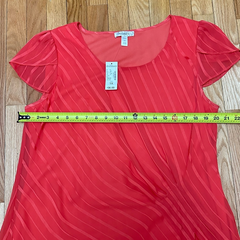 Dressbarn Red Sheer Striped Blouse - Picture 5 of 8